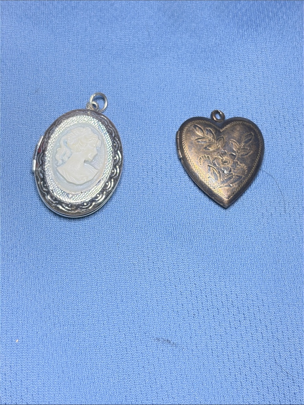 Vintage Cameo Oval Locket & Heart Floral Locket - Silver & Brass Tones